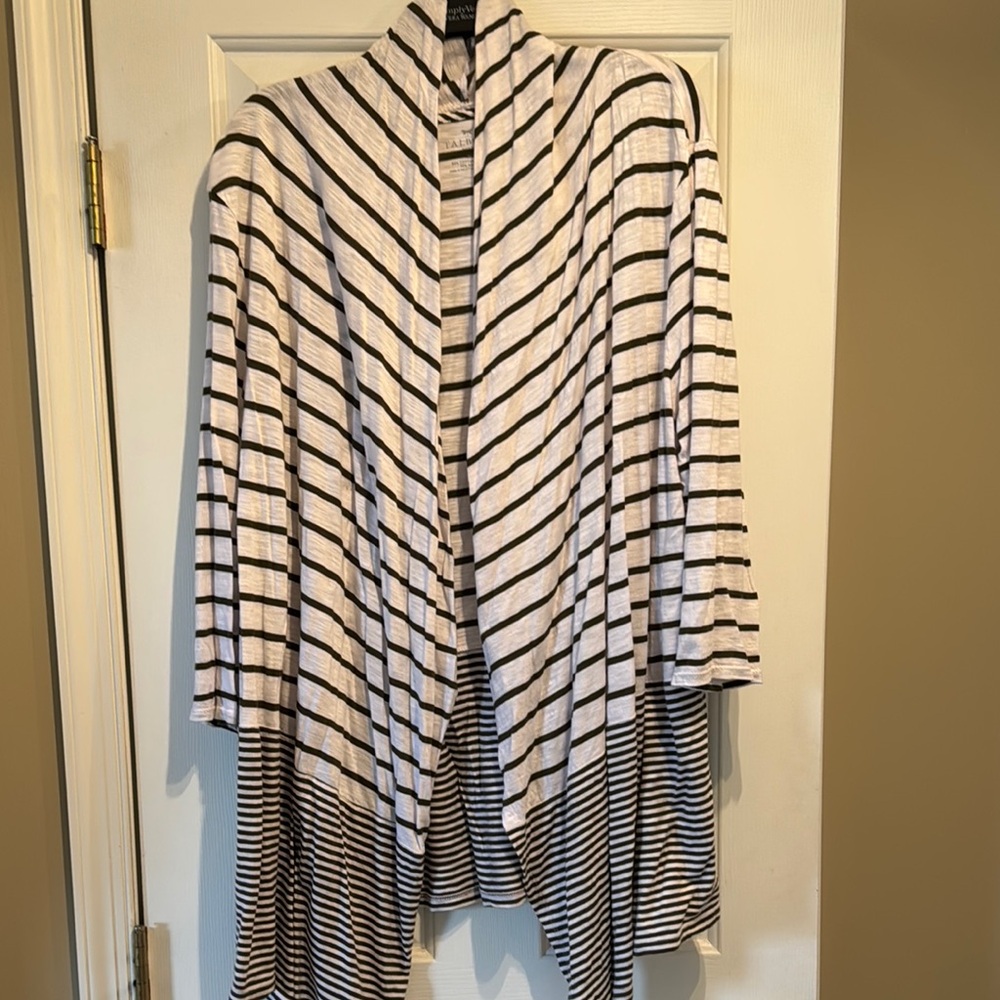 Talbots Black and White Striped Cardigan